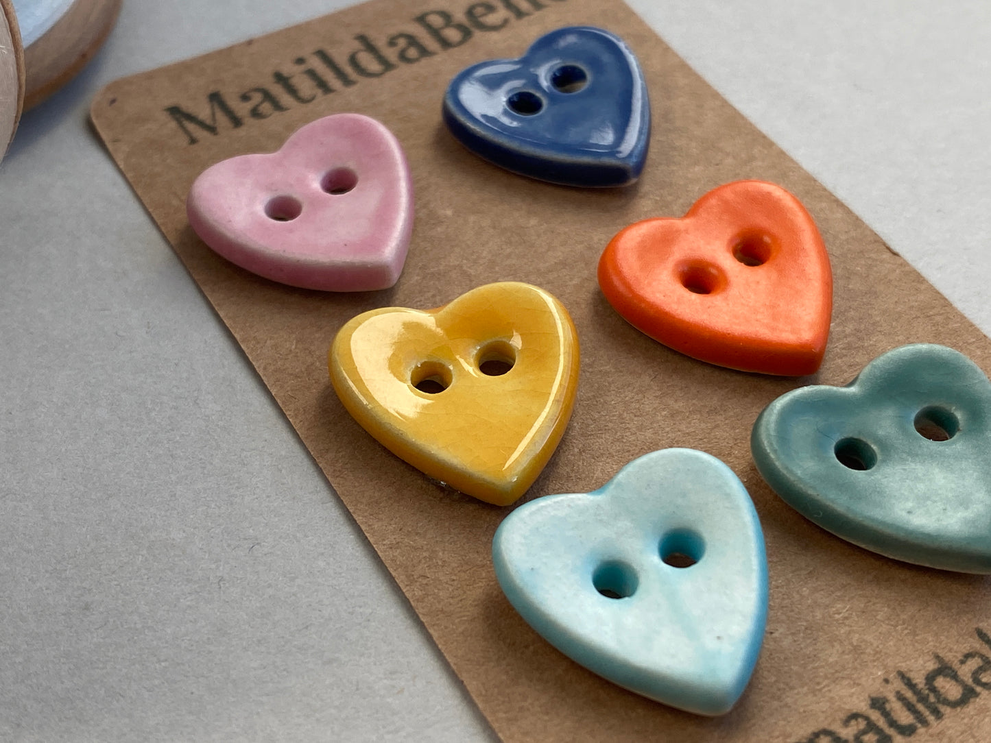 Buttons set of six Hearts 18mm handmade ceramic buttons mixed colours