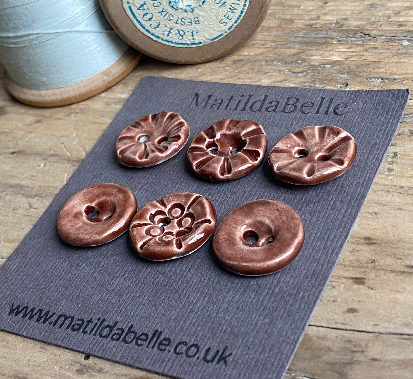 Set of six round handmade Ceramic Chocolate buttons 17mm , vintage inspired