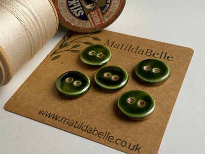 Buttons Handmade 17mm Olive Green set of Five
