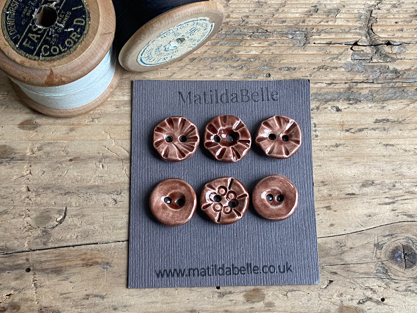 Set of six round handmade Ceramic Chocolate buttons 17mm , vintage inspired