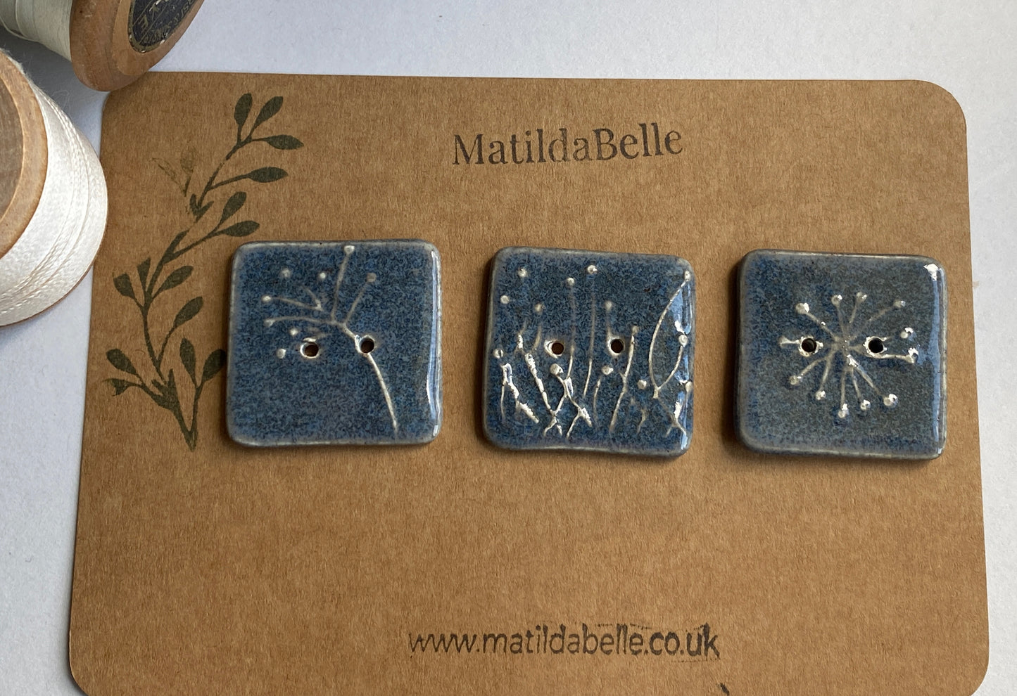 35mm Set of 3 Square Botanical Clay Buttons Heather- 35mm  -