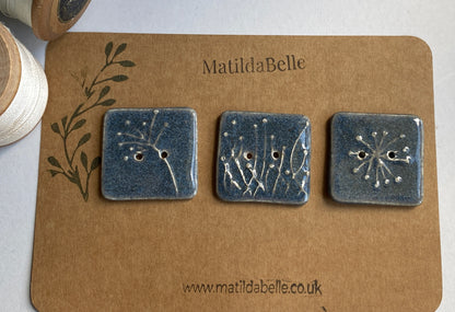 35mm Set of 3 Square Botanical Clay Buttons Heather- 35mm  -
