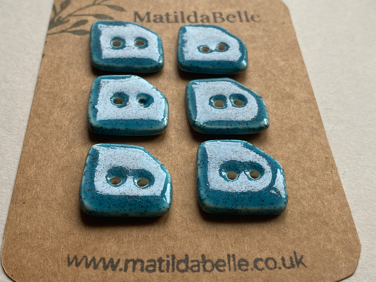 20mm Buttons set of 6,  20mm Handmade Square Ceramic Buttons