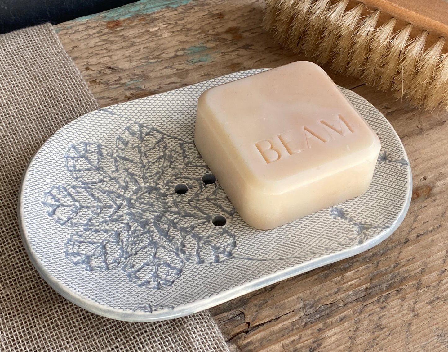 Handmade Large Ceramic Soap Dish soft Grey