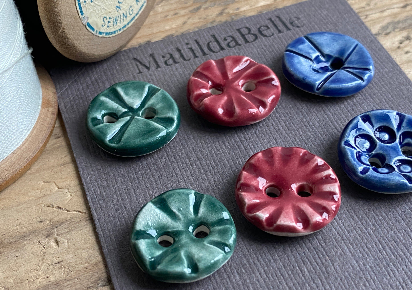 Set of six round handmade Ceramic buttons 17mm , vintage inspired