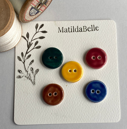 Buttons set of 5 round 22mm Handmade Ceramic Buttons mixed colours