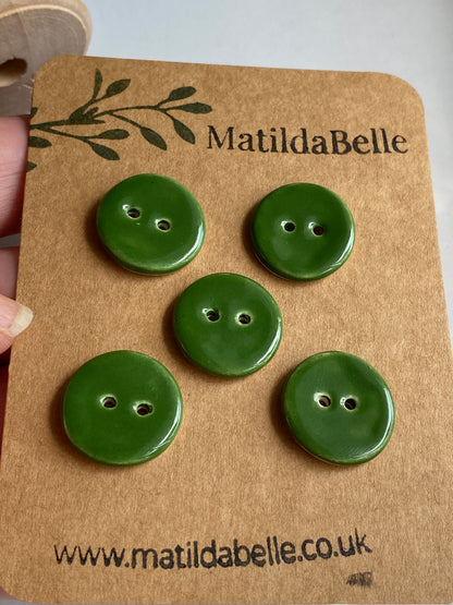 Buttons set of 5 Round 20mm Handmade Ceramic Buttons choice of colours