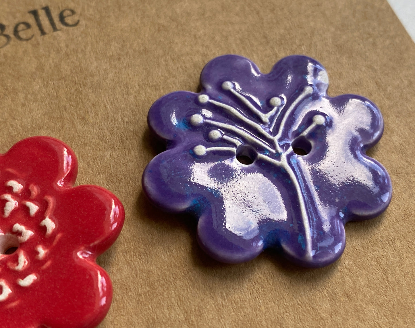 37mm Buttons set of 3 Large Botanical Flower Handmade Ceramic Buttons