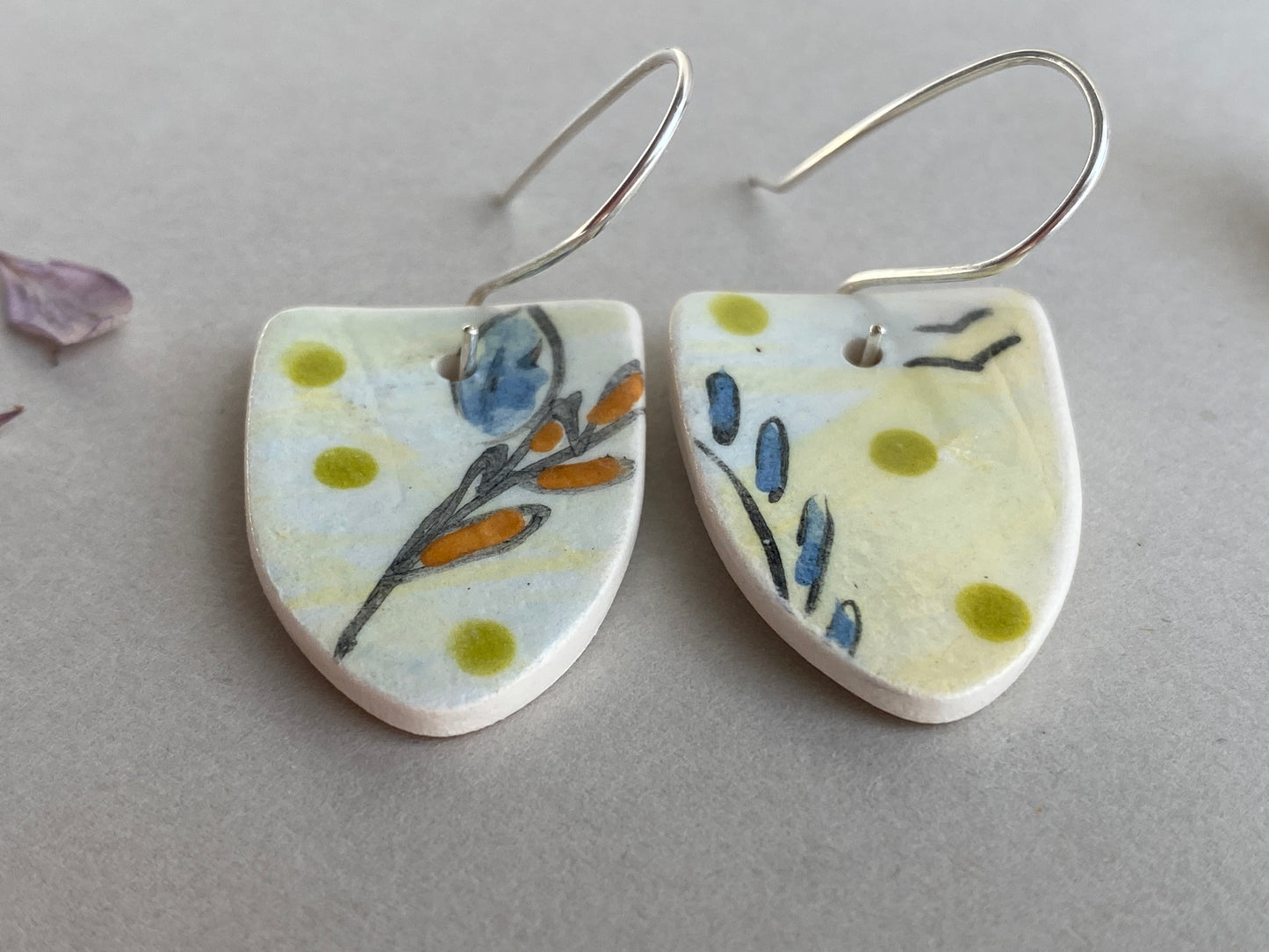 Botanical Ceramic Earrings Handmade Sterling Silver drops