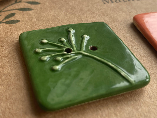 35mm Set of 3 Square Botanical Clay Buttons  Forest Green & Orange