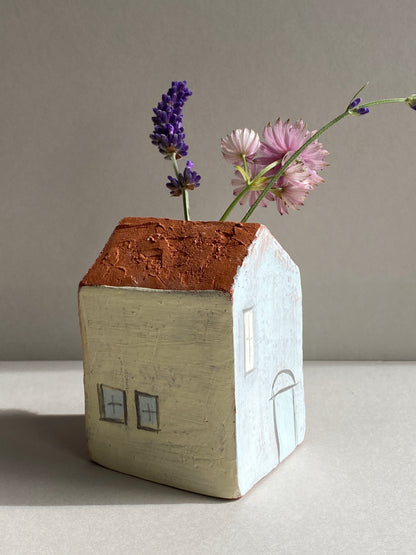 Handmade Ceramic Dry Vase Houses Blue Door and Moon