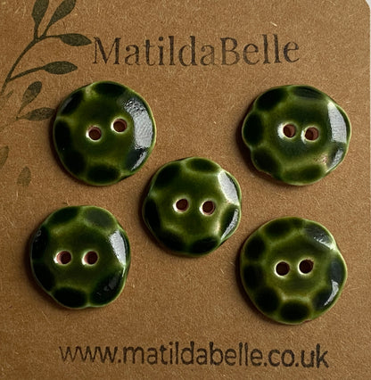 Vintage inspired 20mm Round Buttons set of five, Olive Green