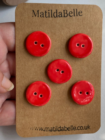 Buttons set of 5 Round 20mm Handmade Ceramic Buttons choice of colours