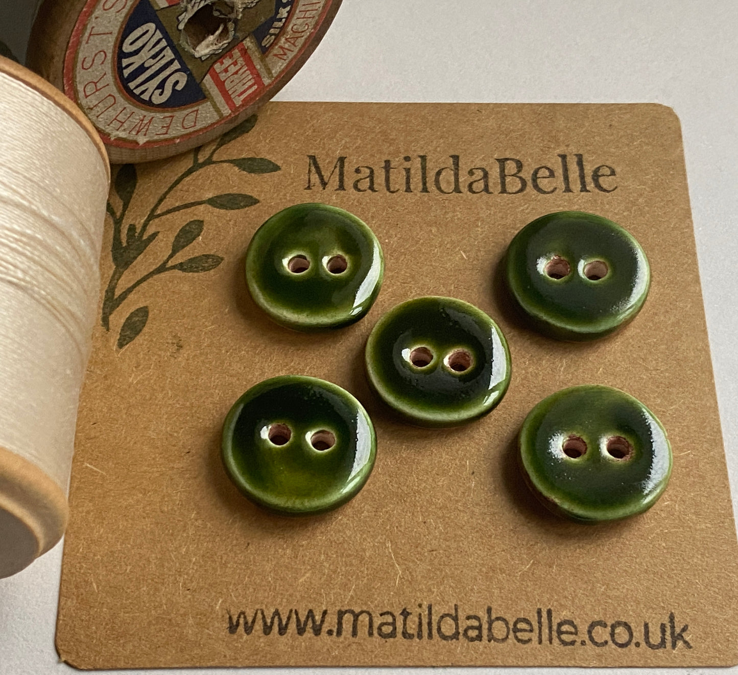 Buttons Handmade 17mm Olive Green set of Five