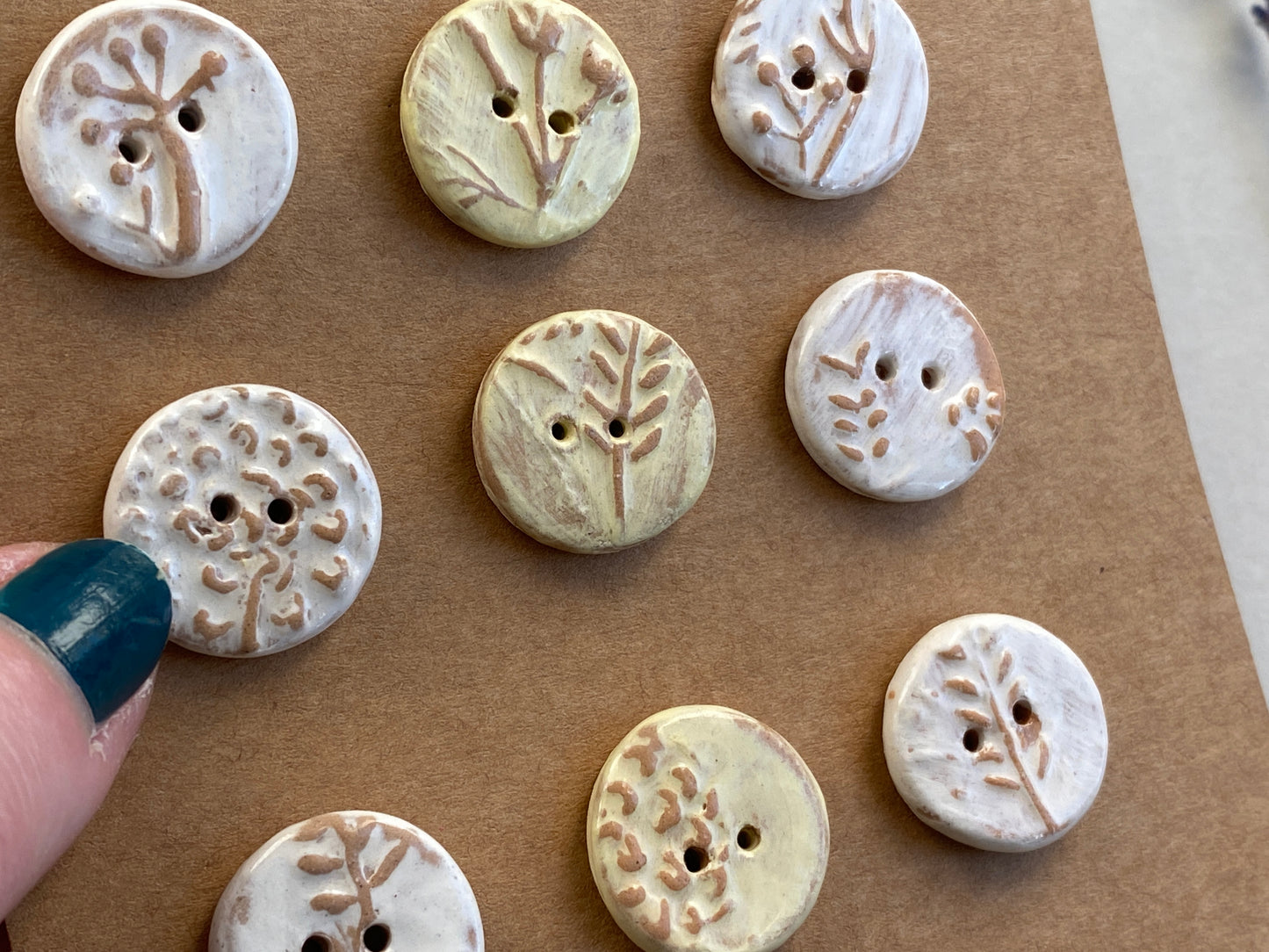 Ceramic Handmade buttons set of Nine pastel botanical 20mm