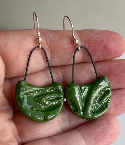 Ceramic Botanical Dangle Earrings - Choice of Greens
