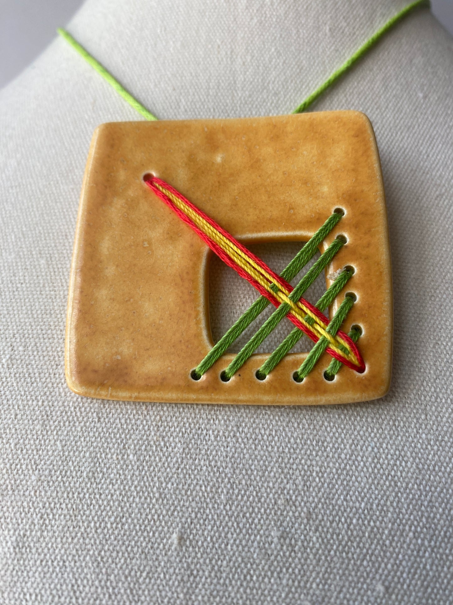 Handmade Ceramic Stitched Pendant Necklace Vibrant