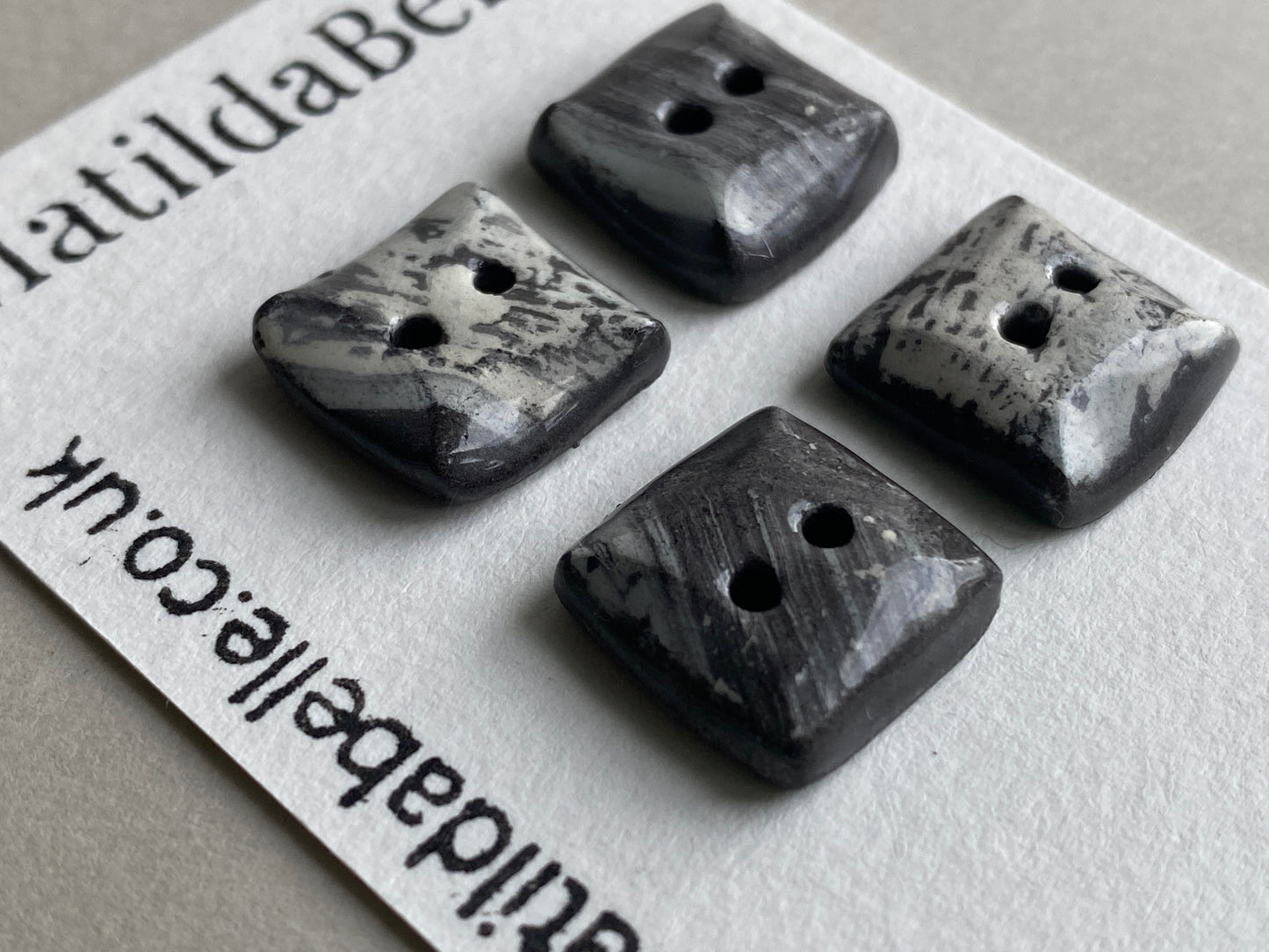 Ceramic Buttons handmade tiny Square set of Four 14mm