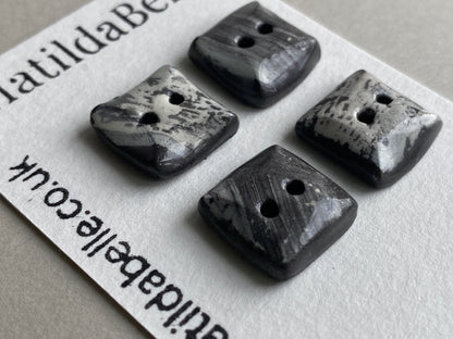 Ceramic Buttons handmade tiny Square set of Four 14mm