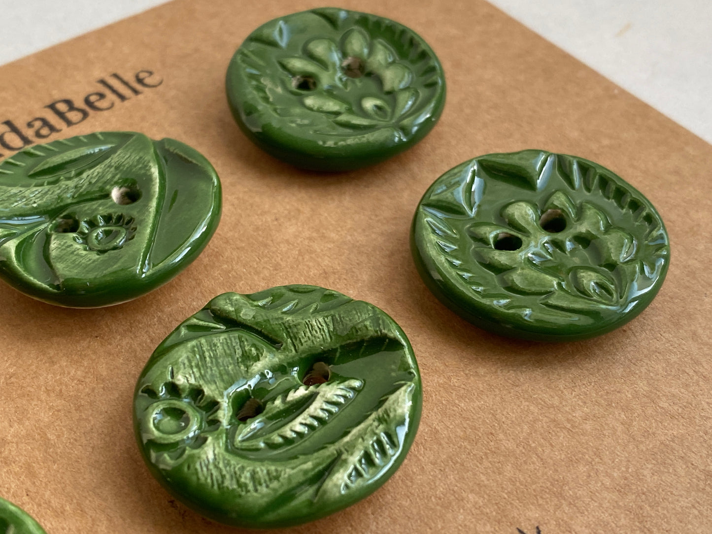 28mm Set of 6 chunky botanical buttons Forest Green 28mm