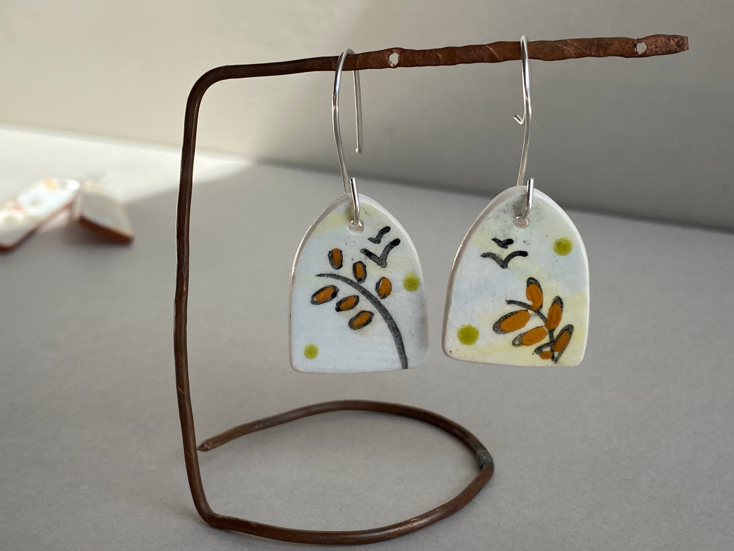 Handmade Ceramic Botanical Drop earrings Sterling Silver