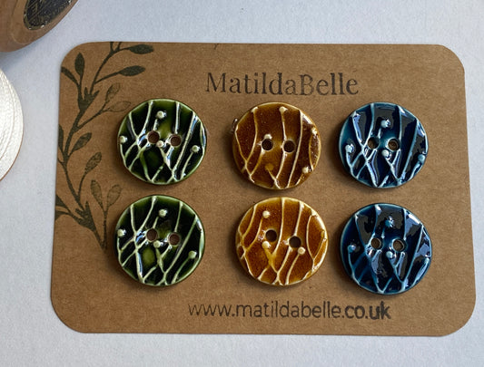 Set of 6, 23mm of Botanical Handmade Buttons
