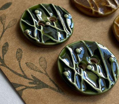 Set of 6, 23mm of Botanical Handmade Buttons