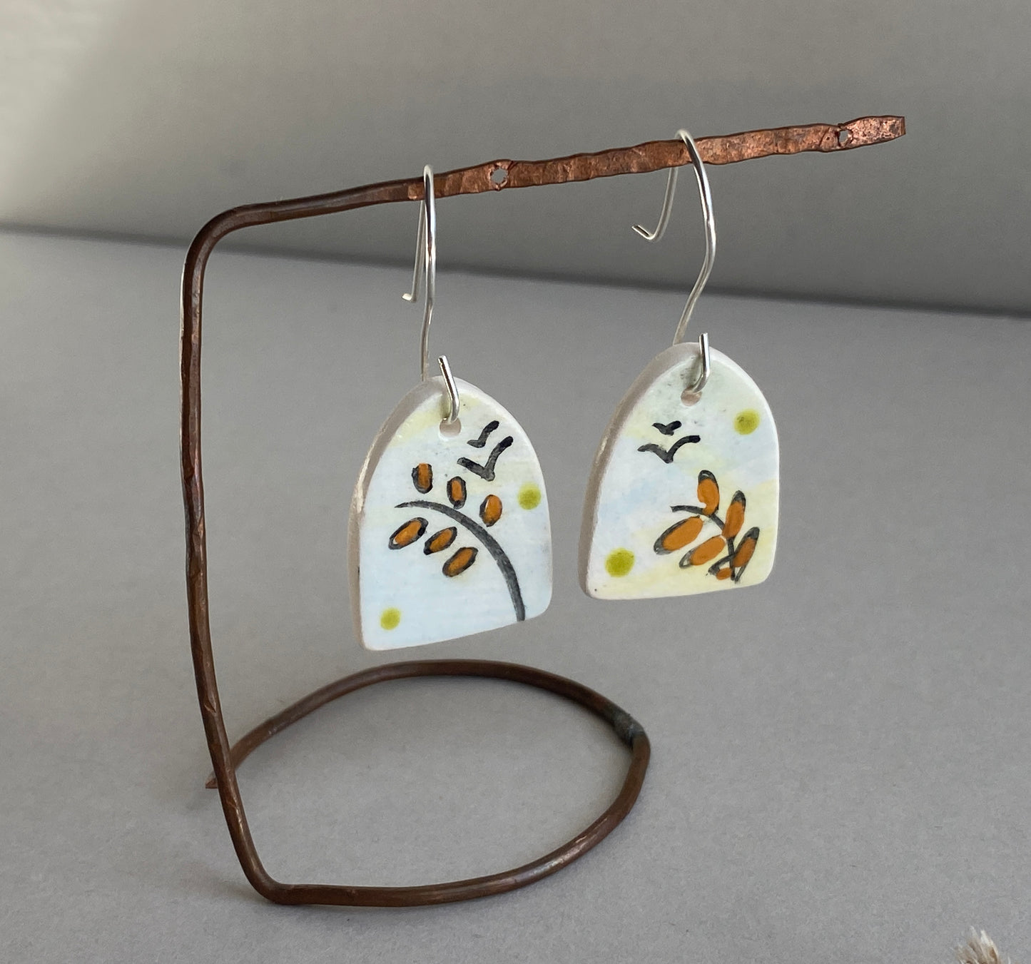 Handmade Ceramic Botanical Drop earrings Sterling Silver