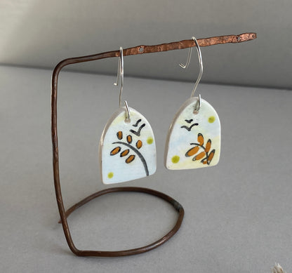 Handmade Ceramic Botanical Drop earrings Sterling Silver