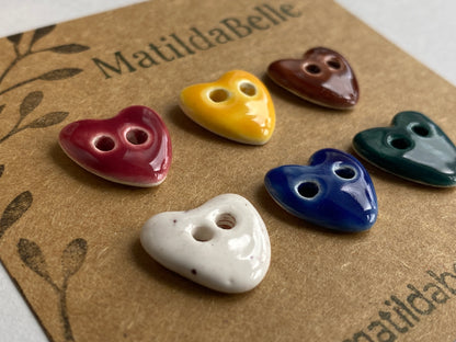 Handmade Ceramic tiny Heart Button 15mm , Mixed Set of 6