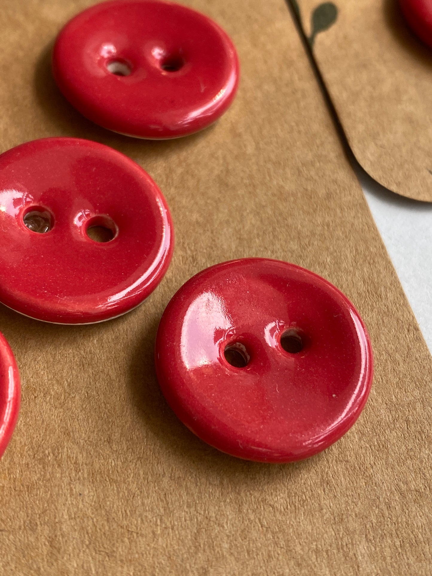Buttons set of 5 Red Round 20mm Handmade Ceramic Buttons, choice of buttonhole size