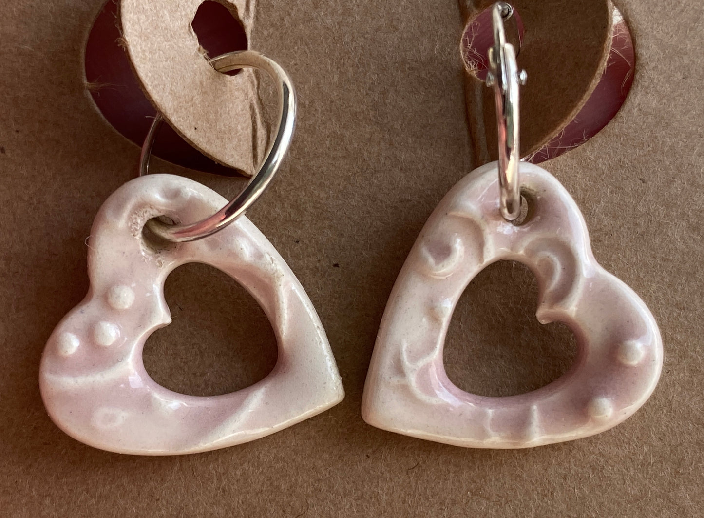 Silver Hoops with Gorgeous Pastel Pink Hearts