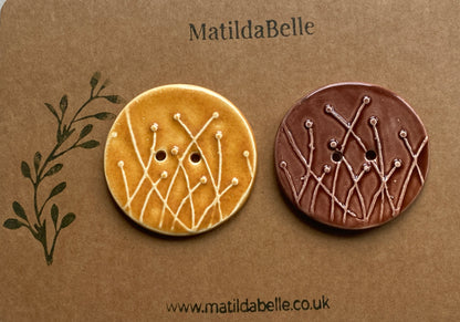 Large Pair of Botanical Handmade Buttons 46mm Chocolate and Honey