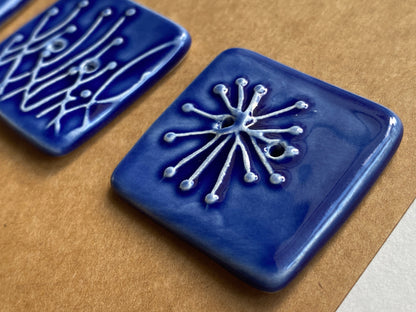 35mm Set of 3 Square Botanical Clay Buttons Navy Blue- 35mm  -