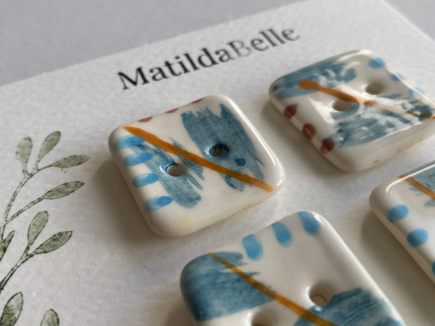 25mm set of Six square handmade Buttons Coastal Colours