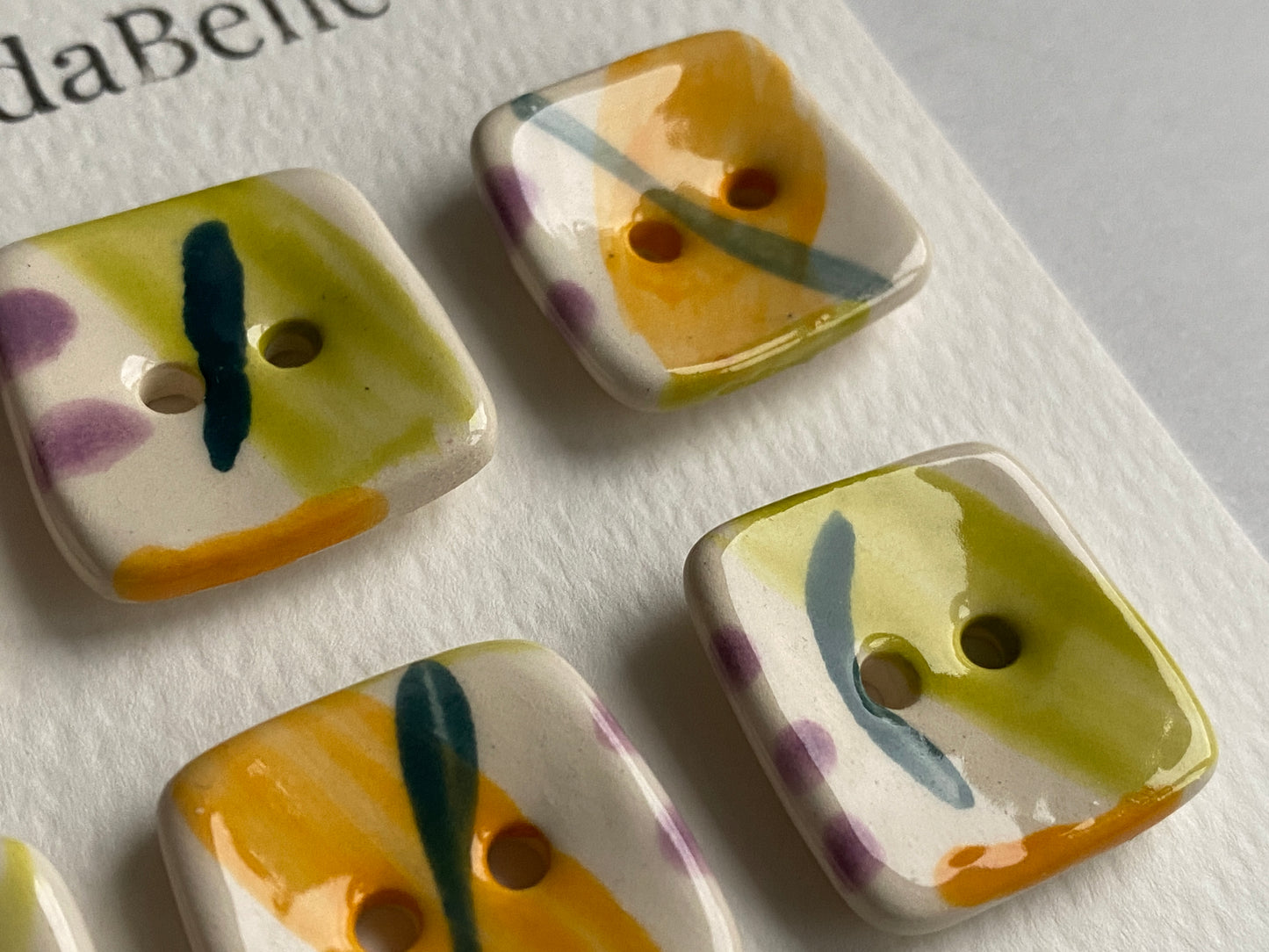 20mm set of Six square handmade Buttons lime / orange