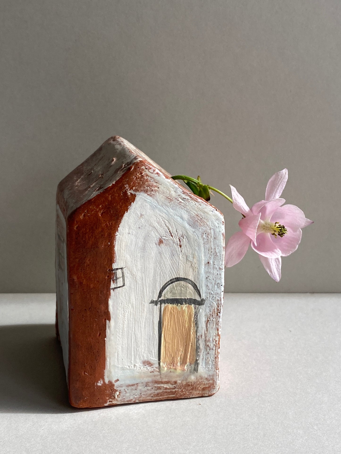 Handmade Ceramic Dry Vase House Orange door