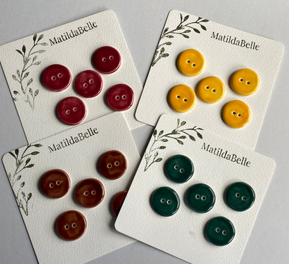Buttons set of 5 round 22mm Handmade Ceramic Buttons choice of colours