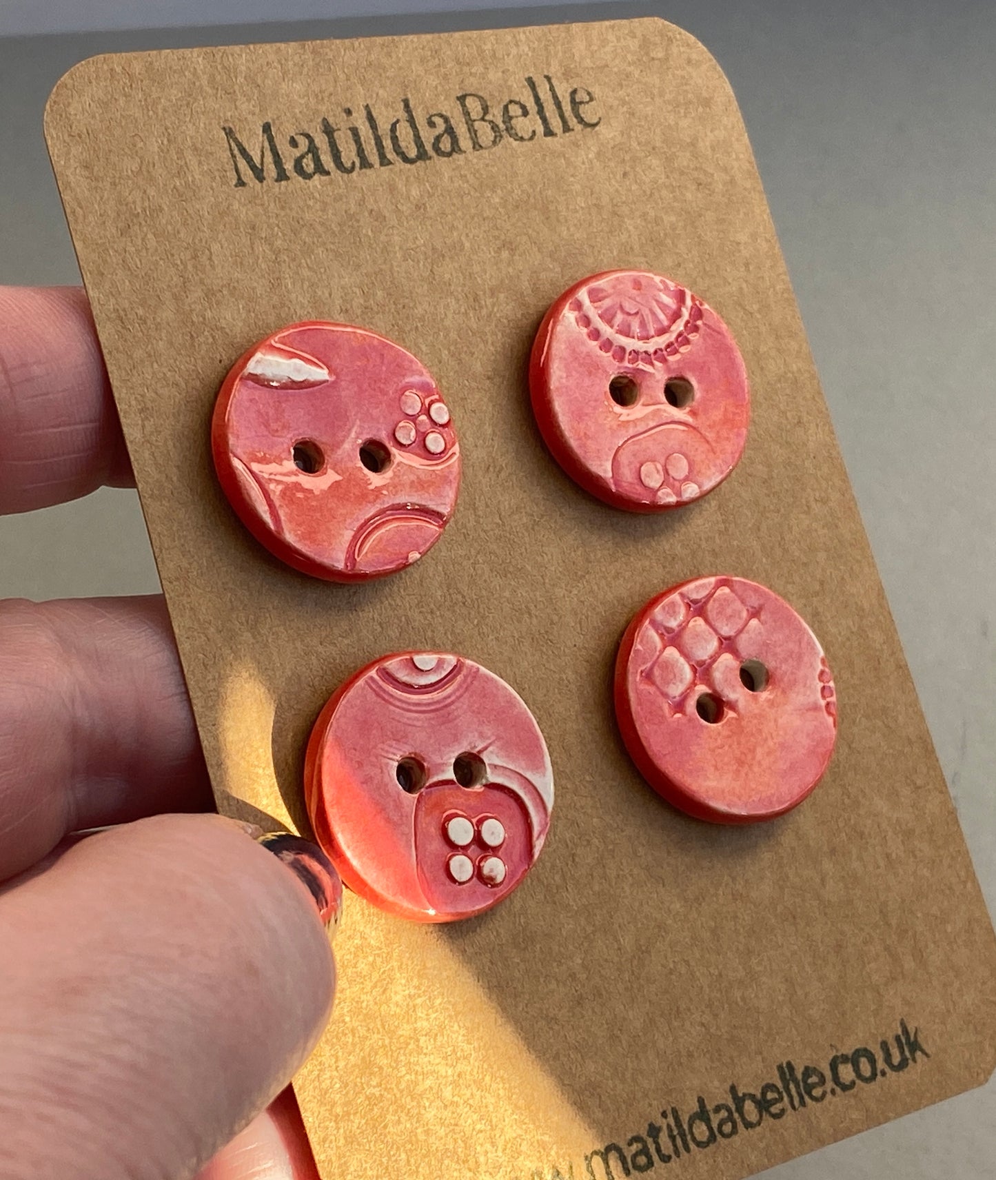 Handmade ceramic Buttons set of 4, 22mm Red