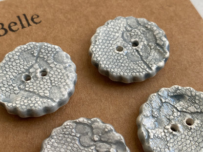 24mm Set of 6 vintage lace Grey handmade ceramic buttons, 24mm