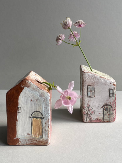 Handmade Ceramic Dry Vase House Orange door