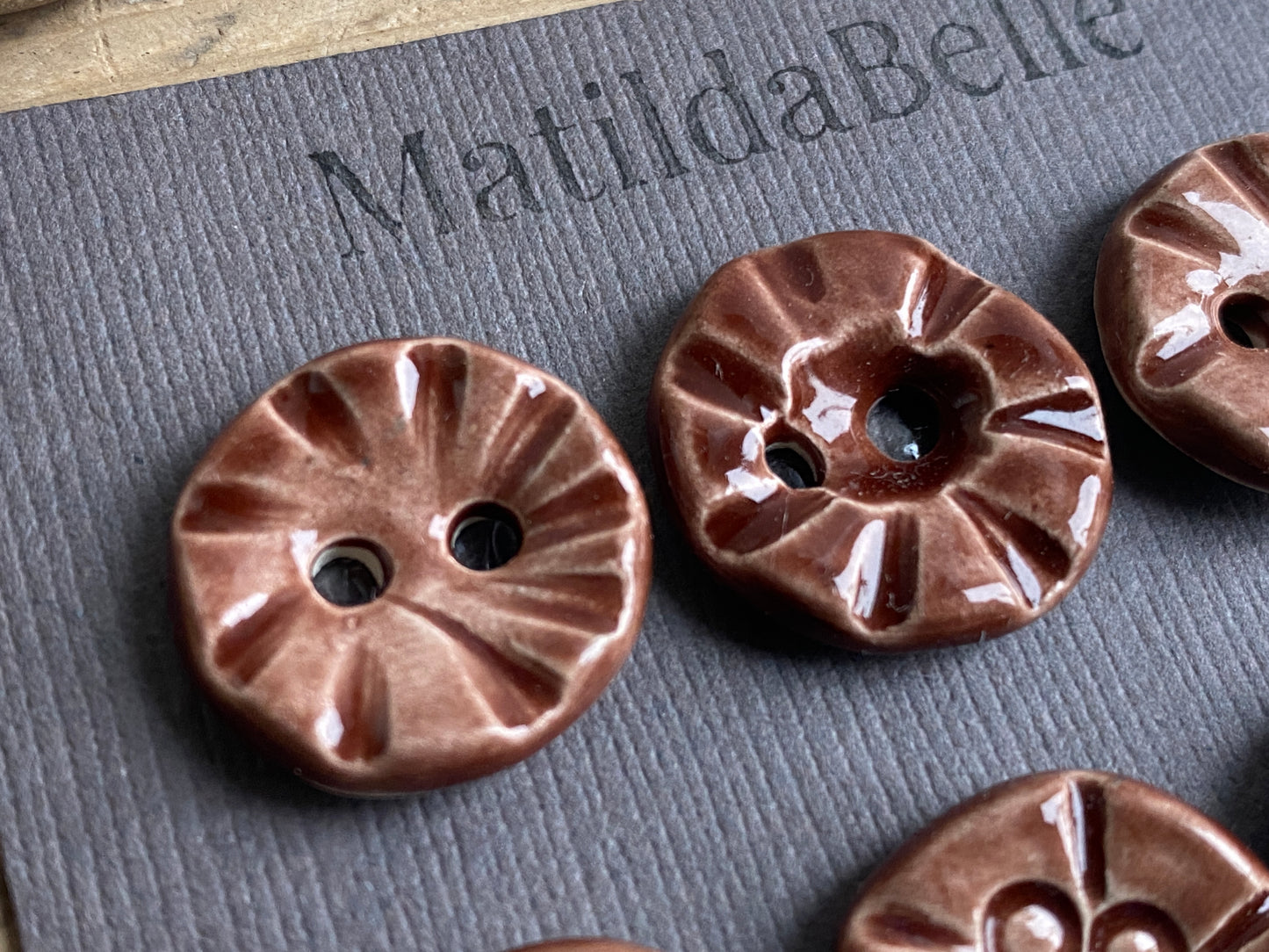 Set of six round handmade Ceramic Chocolate buttons 17mm , vintage inspired