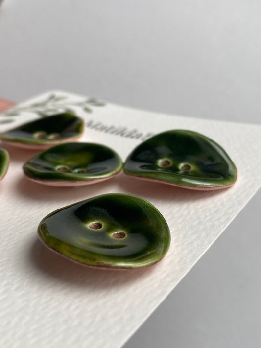 Handmade Ceramic Buttons 25mm rich Olive Green