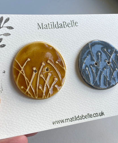 Large Pair of Botanical Handmade Buttons 47mm