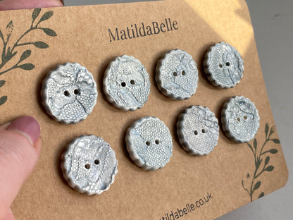 24mm Set of 6 vintage lace Grey handmade ceramic buttons, 24mm