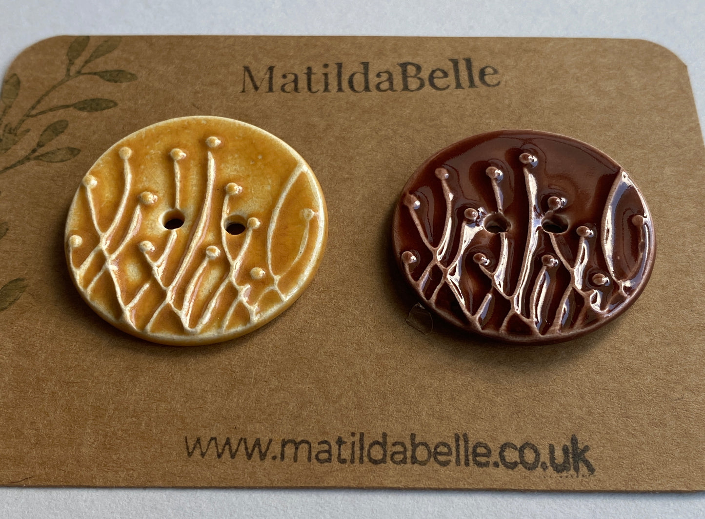 Large Pair of Botanical Handmade Buttons 35mm
