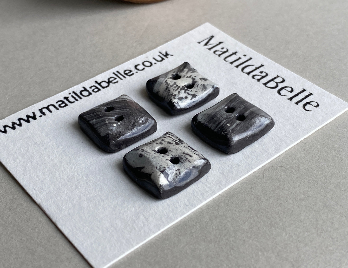 Ceramic Buttons handmade tiny Square set of Four 14mm