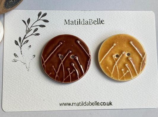 Large Pair of Botanical Handmade Buttons 47mm