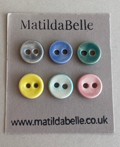 Buttons Handmade tiny 12mm pastel set of Six