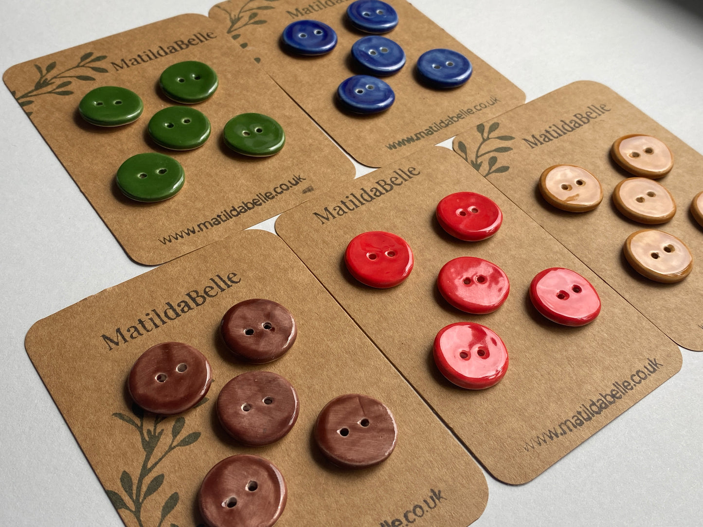 Buttons set of 5 Round 20mm Handmade Ceramic Buttons choice of colours